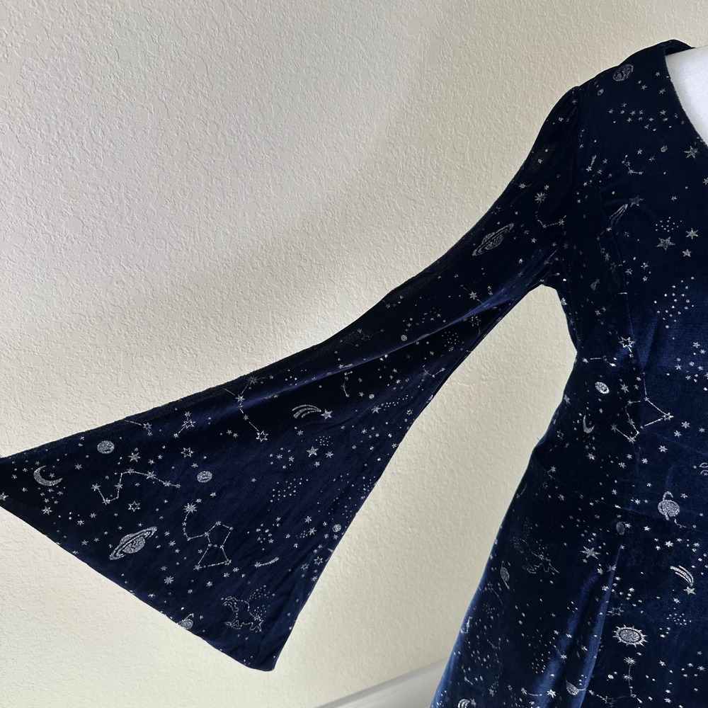 Spirit Celestial Maxi Dress Womens S/M Navy Blue Velvet Whimsigoth Witchy Star - Picture 9 of 10